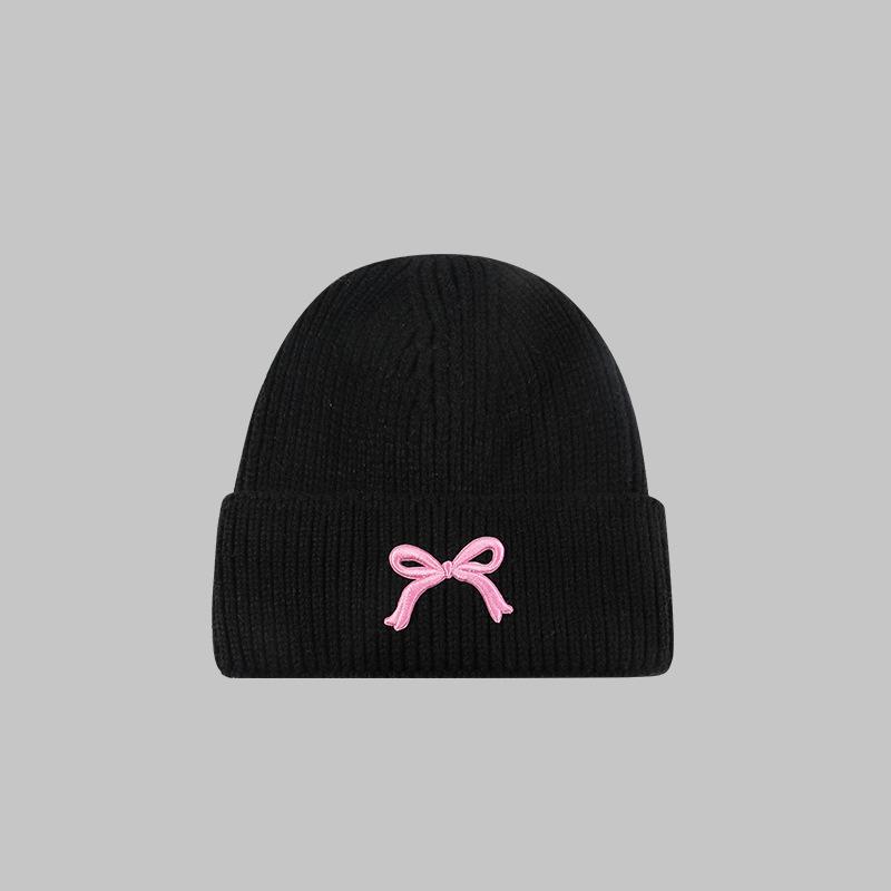 Bow Tie Knitting Cap Hat Woolen Yarn Cuff Knit Beanie Casual Fleece Warm Knitted Hat