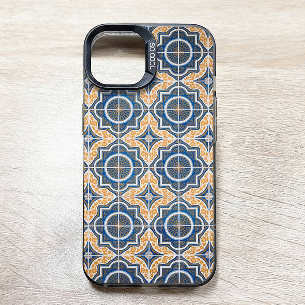 Portuguese Glazed Tiles Pattern Phone Case for iPhone 17 16 15 Max Mini 14 13 Pro Plus 12 11 X XS Air IMD Cover iPhone17ProMax