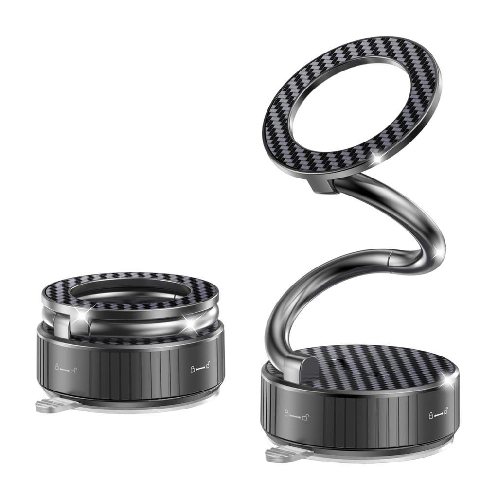 Vacuum Magnetic Phone Holder Stand With Suction Cup - Ultra Long Metal Arm & 360° Adjustable Car Phone Mount For All Smartphones, All Car Models