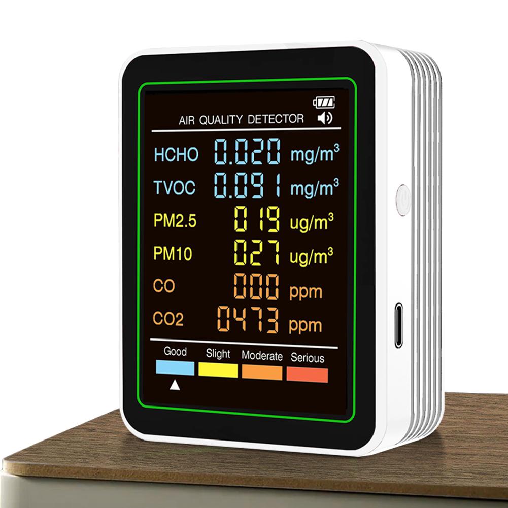 6-in-1 Air Quality Monitor Real-Time HCHO Detector Portable Temperature Humidity Detector for Office School & Hotel