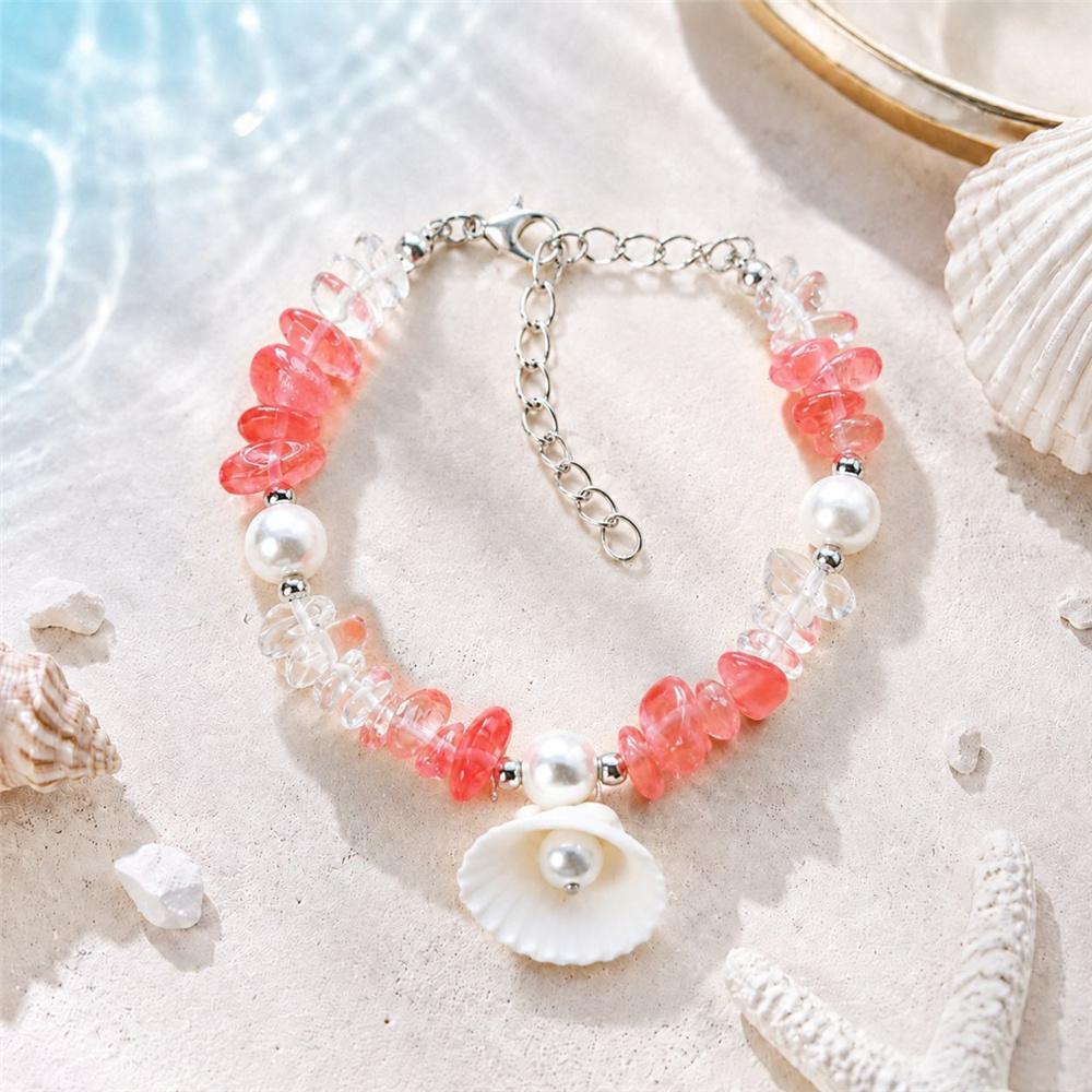 Cute Charm Female Irregular Crystal Pearl Seashell Adjustable Bracelet Silver Color Ocean Vacation Jewelry For Women