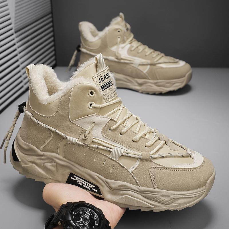 Outdoor Rutschfeste Verschleißfeste Sneaker Modetrend Sportschuhe Für Herren Winter High-Top Kurzes Plüschdesign Warme Freizeitschuhe