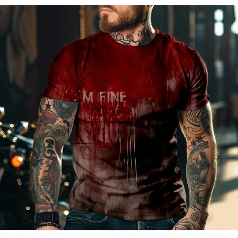 Horror T-Shirt For Men 3D Blood Print Men T-shirt Summer Short Sleeved Tee Male Pullover Tops Casual Spoof Clothing