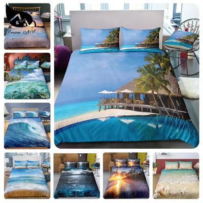 Dream Ns Juego de Ropa de Cama Naturaleza Moderna Impresión Digital 3D Playa Palmeral Verano Funda Nórdica Funda de Almohada Kit de Ropa de Cama