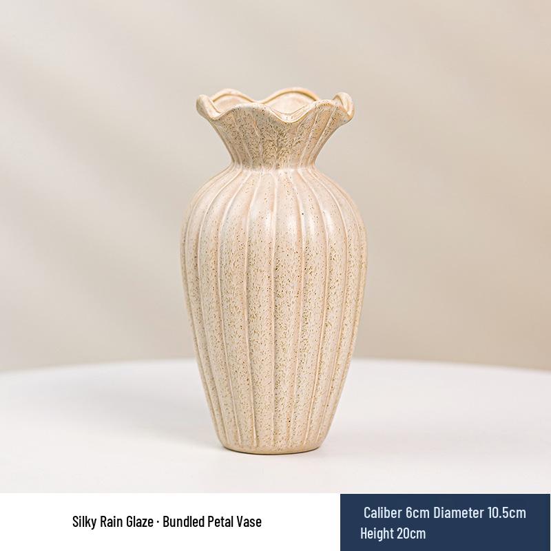 Wabi-Sabi Ceramic Vase: Elegant Hydroponic Bamboo Arrangement for Living Room & Dining Table