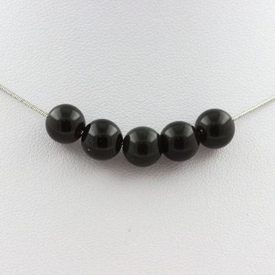 Stones and Minerals. 5-bead Black Obsidian Necklace 8 Mm. Stainless Steel Chain Necklace Women Men. Custom Size