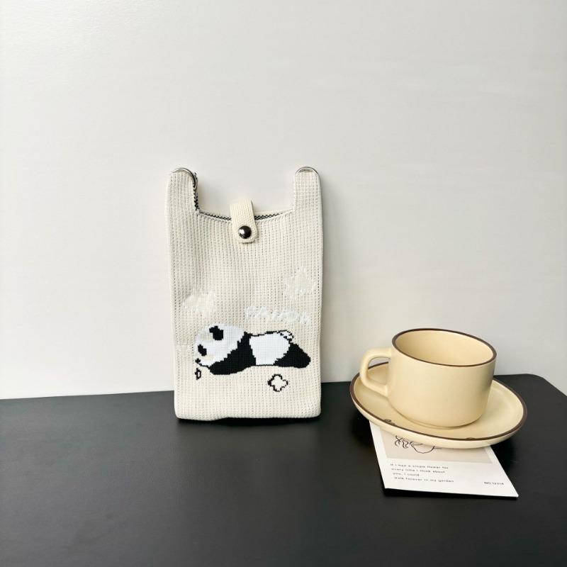 Panda Mobile Phone Bag Cute Knitted Bag High Sense Personality Versatile Dopamine Shoulder Messenger Bag Dopamine Wind