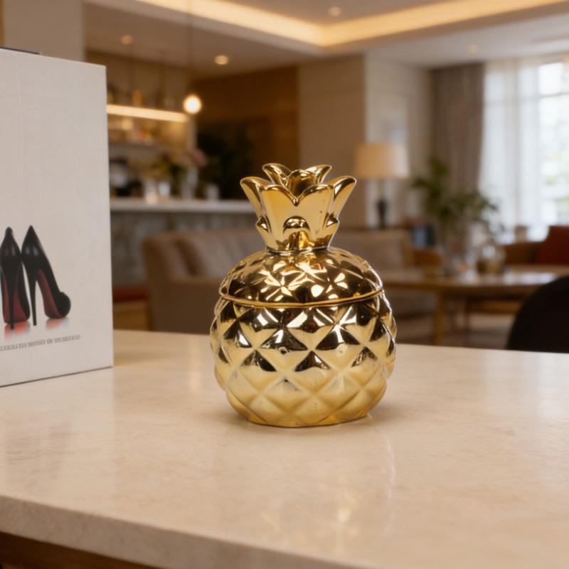 European-style Ceramic Golden Pineapple Jar - Jewelry Box & Storage Container