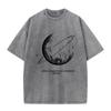 New Heavyweight Pure Cotton Washed TShirt Loose Oversize Retro Distressed Street Style Moon Print Short Sleeve Base Layer