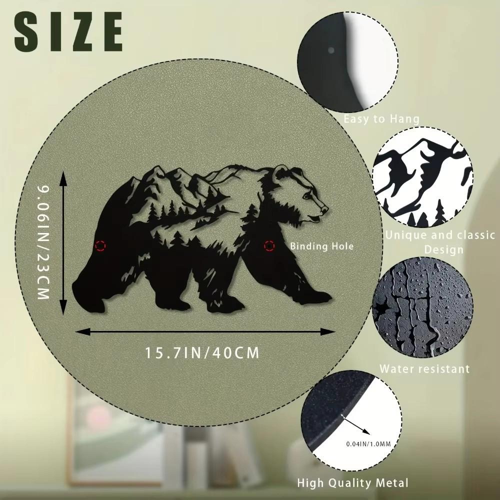 Bear and Forest Metal Wall Art Decor - Modern Art for Bedroom, Office, and Farmhouse | Stylish Fence and Wall Decorations