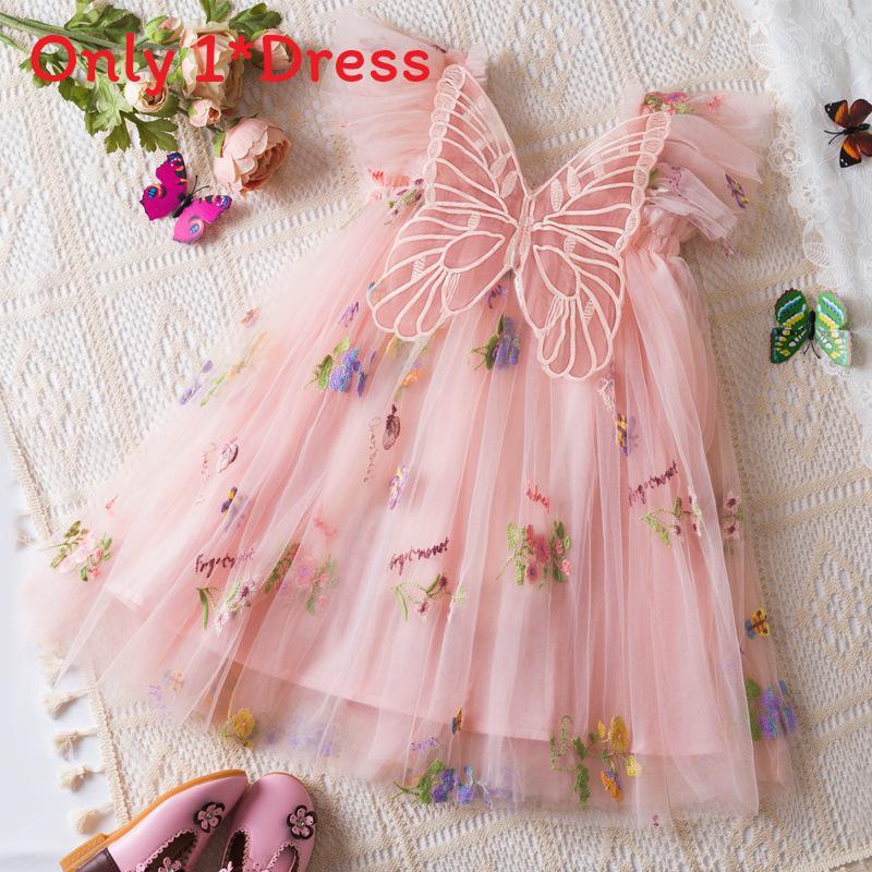 Korean Style Girl Dress With Embroidered Flowers And Tulle For Toddler Girls