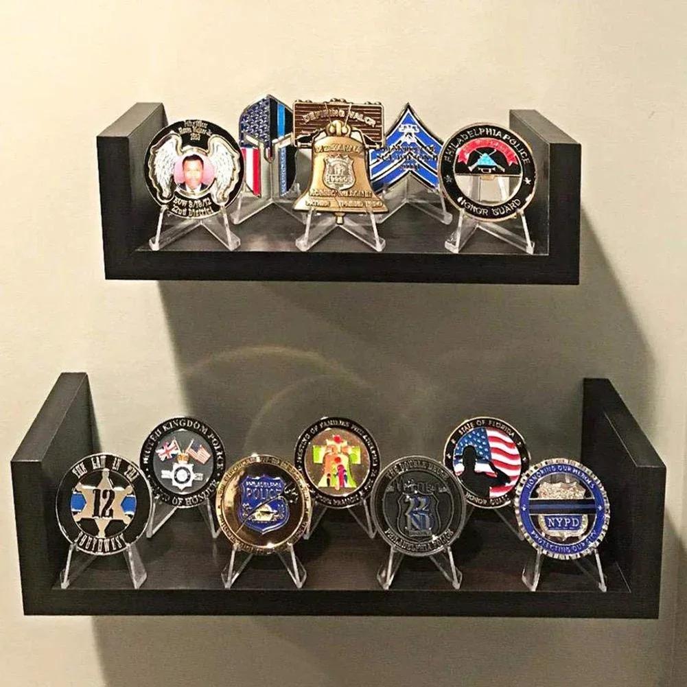 10pcs Acrylic Coin Display Stand Holder Card Easel Clear Commemorative Challenge Coin Capsule Holder Support