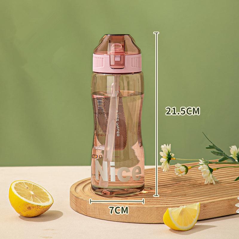 Sport-Wasserflasche aus Kunststoff mit Silikonstrohhalm, tragbar, auslaufsicher, Teetassen, Volumenmarkierung, wiederverwendbarer Becher, Fitness-Trinkgeschirr