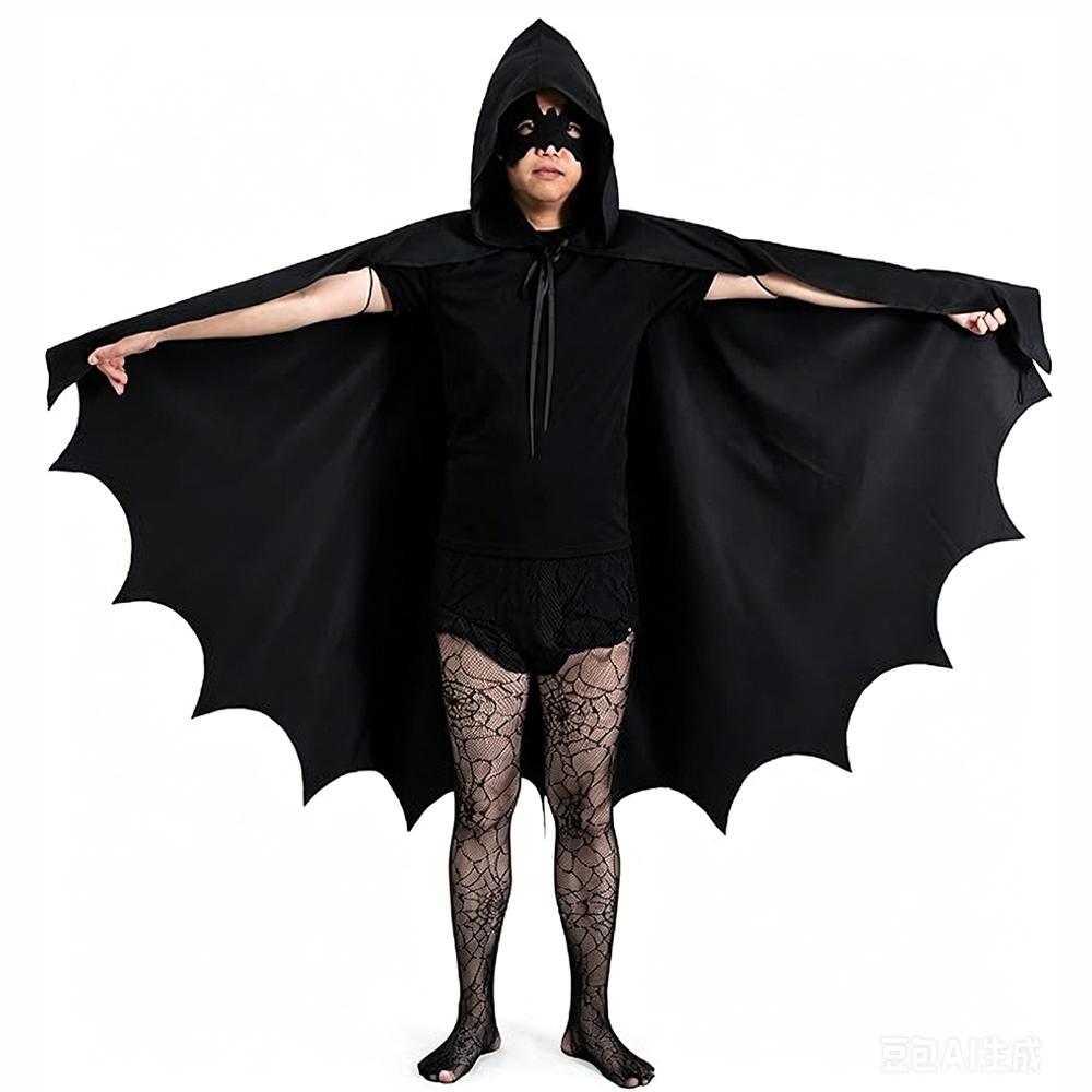 Black Hooded Bat Cape Devil Wizards Vampires Cosplay Costumes Halloween Festive Masquerade Ball Stage Performance Costume