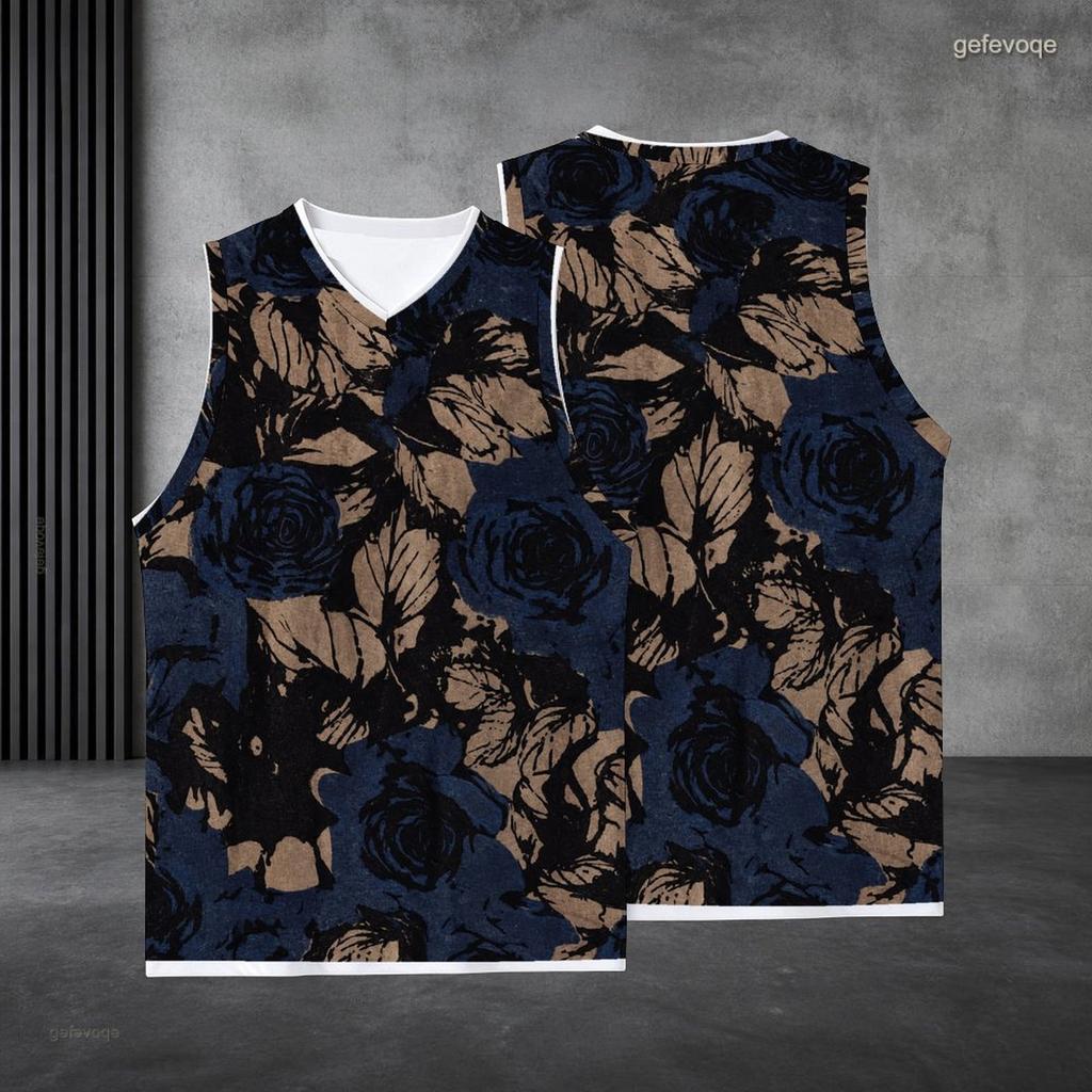 Men s Plus Size V Neck Sleeveless Floral Printed Straight Hem Tank Top