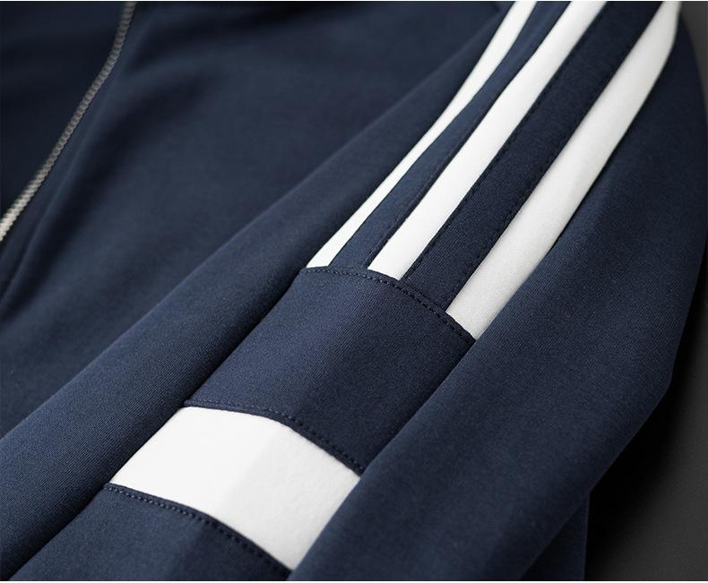 Men's High-End Casual Hooded Sweatshirt - Autumn/Winter Color Block Zipper Jacket with Embroidery