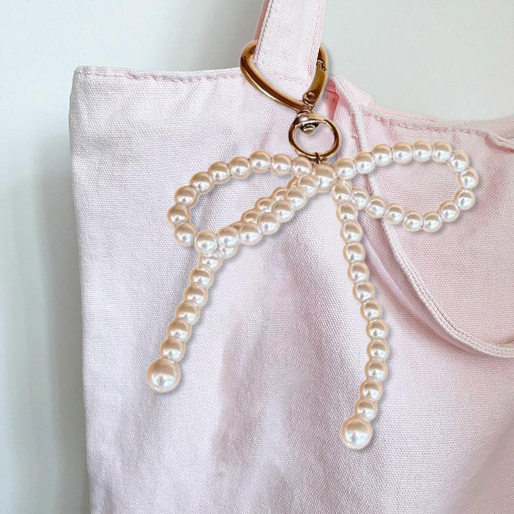 Pearl Bowknot Charm Heart Keychains Sweet Cute Pendant Ornament Keyring Backpack Decoration Jewelry for Women Girls