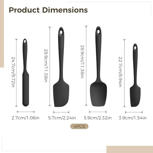 4-Piece Silicone Spatula Set, Non-Stick Heat-Resistant Kitchen Scrapers, Baking Tools & Cooking Utensils for Mixing, Frosting, Stirring