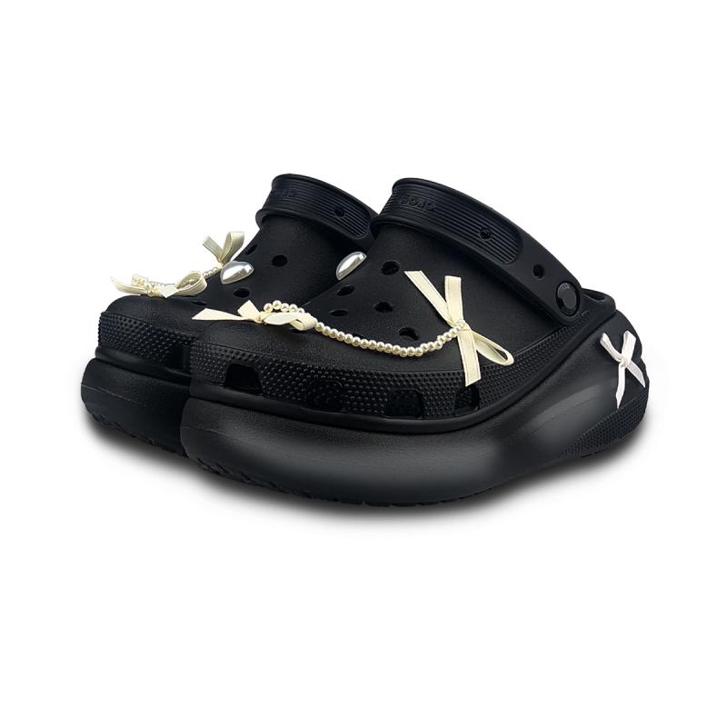 Crocs Klasyczne chodaki YD Nocna Wróżka do Snu Kokardka Perła Redukujące Wiek Gotyckie Wygodne Buty z Dziurkami Unisex Czarny