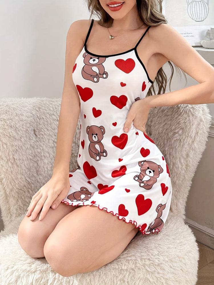 Women's Cute Bear-Themed Camisole Nightgown , Featuring Smooth Fabric and A Comfortable Fit