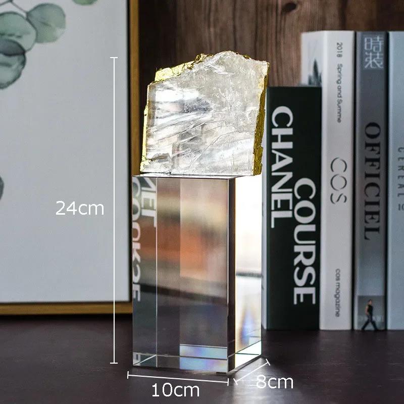 Minimalist Natural Crystal Ore Flower Crafts Ornaments Living Room Decoration Gold Plated Crystal Base Flower Furnishings
