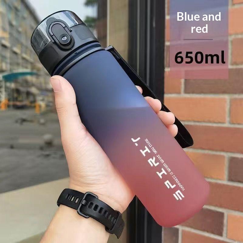 Gradient Frosted Sports Water Bottle Leak Proof Flip Lid Portable Strap For Gym Outdoor Daily Use