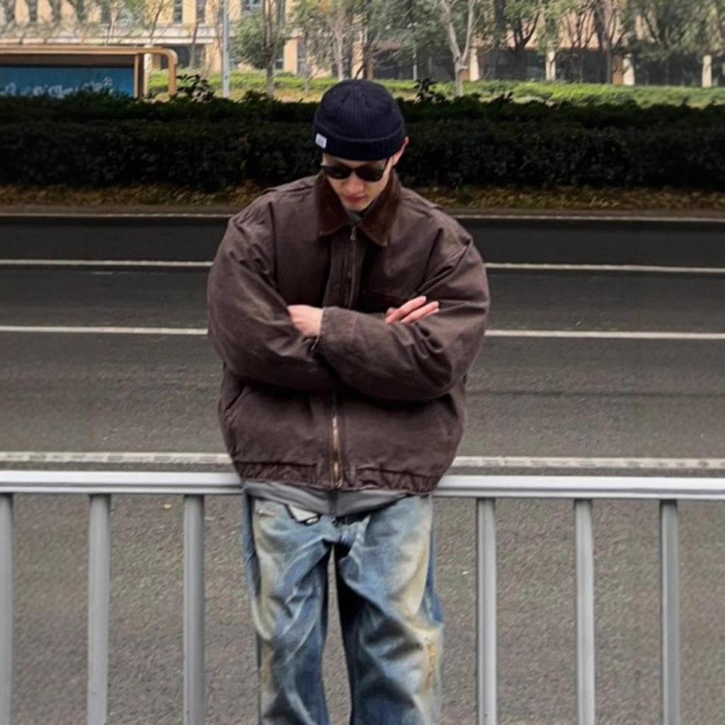 Detroit Men's Vintage Hardcore Style Retro Harrington Jacket for Spring and Autumn