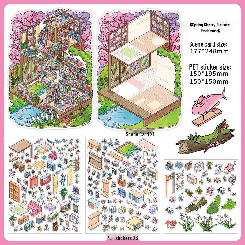 PaperMore Kleine Ecke Serie 9.: PET+Weiße Karte 2,5D Extra Große Landschaftsaufkleber, 4 Bögen.