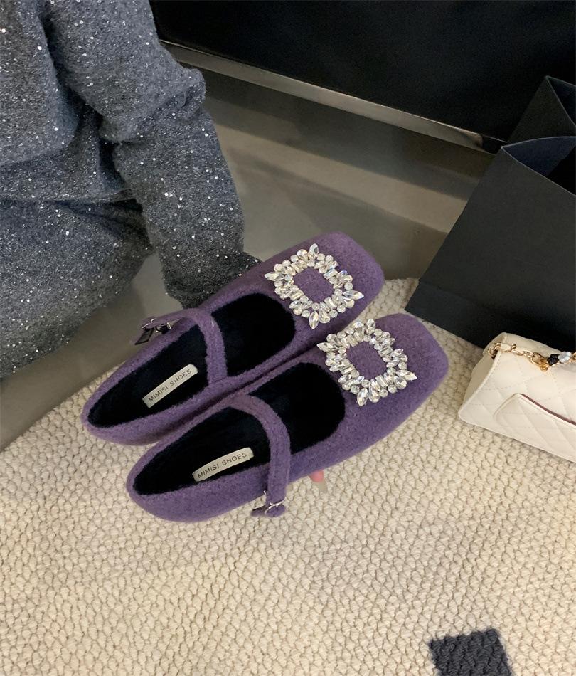 2025 Korean version of the spring new fashion word with rhinestone buckle Mary Jane shoes low heel shallow mouth women's single shoes