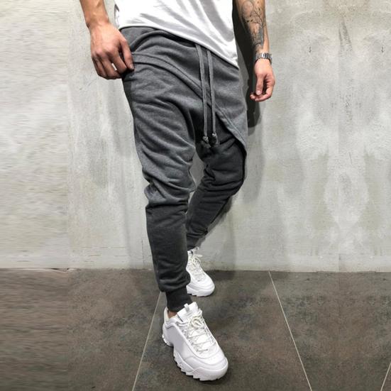 Men Harem Pants Solid Color Ankle Tied Streetwear Hip Hop Double Layer Running Baggy Pants for Jogging