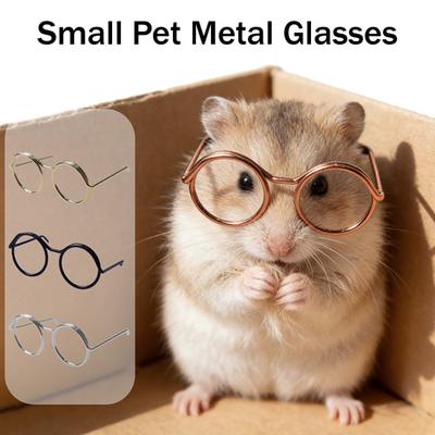5Pcs/Set Retro Hamster Glasses Mini Metal Round Frame Pet Glasses Small Animal Glasses for Hamsters Guinea Pigs Rabbits Photo Props