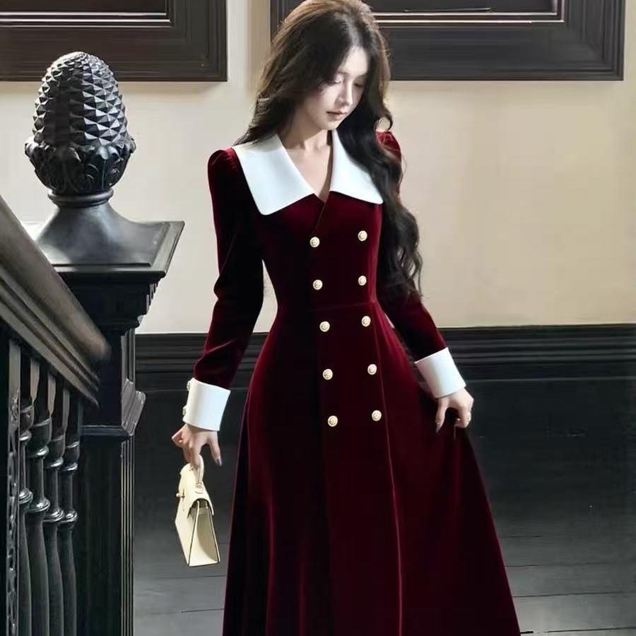 

Элегантное Светло-Роскошное Красное Бархатное Платье 2025 – Уникальная Осенне-Зимняя Мода для Изысканных Женщин Small