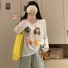 Summer Funny Cartoon Long Sleeve T-shirts Women's Casual Loose Thin Slightly Transparent Sun Protection Cover Tops White T Shirt