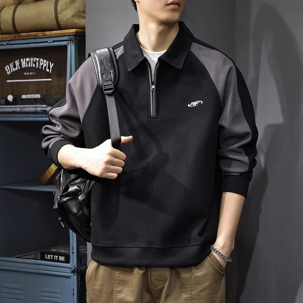 Autumn Heavy Half Zipper Lapel Sweater Men'S Loose Color Matching