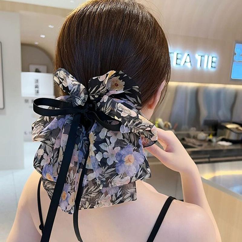 Koreanische florale Schleifen-Klauen-Haarspange für Frauen - Süßer Stil, Halboffene Hochsteckfrisur, Ponytail-Accessoire