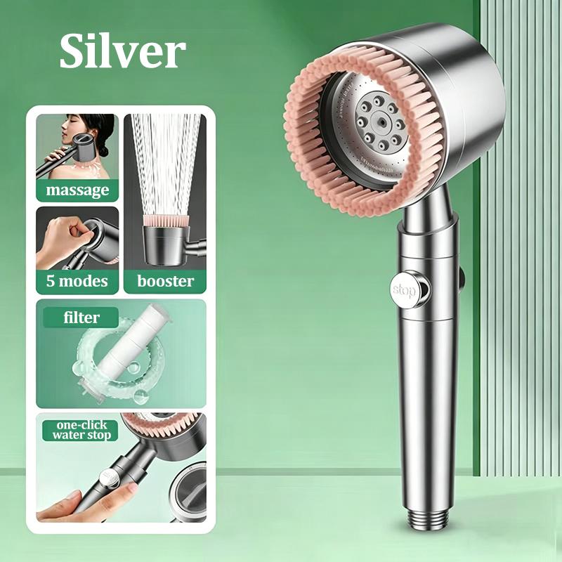 High Pressure Handheld Shower Head 5 Modes Soft Brush Design Filtered Skin Care Massage Household Bathroom Shower Sprayer