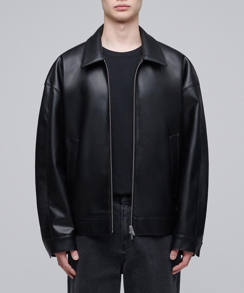 Musinsa Standard Synthetic Leather Extra Oversized Single Jacket [Black]