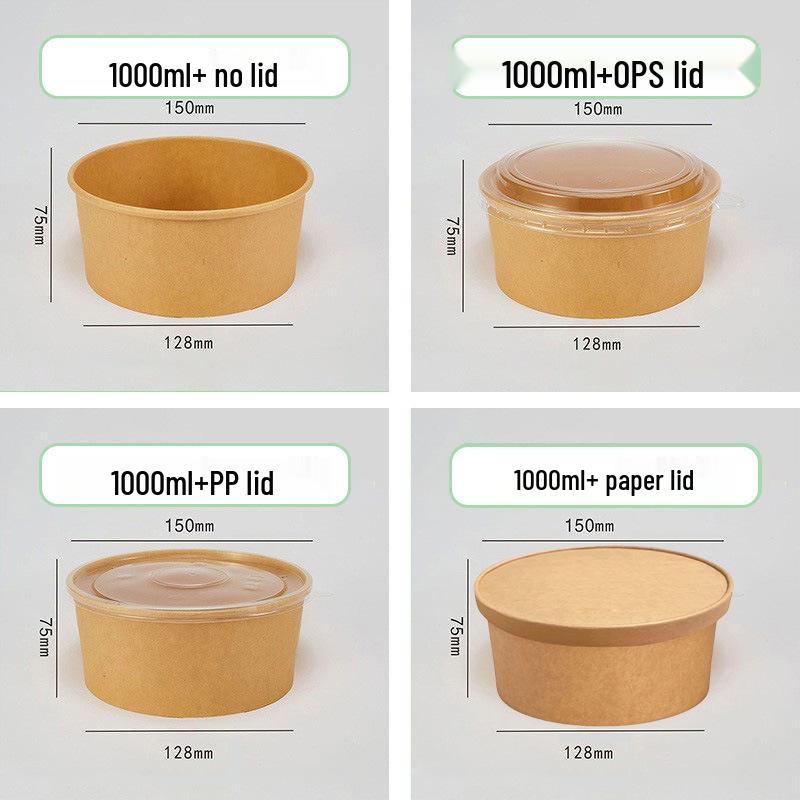 Disposable Kraft Paper Lunch Box Set - 50 Round Bowls with Lids, High-Temperature Resistant, Food-Grade Takeout Containers
