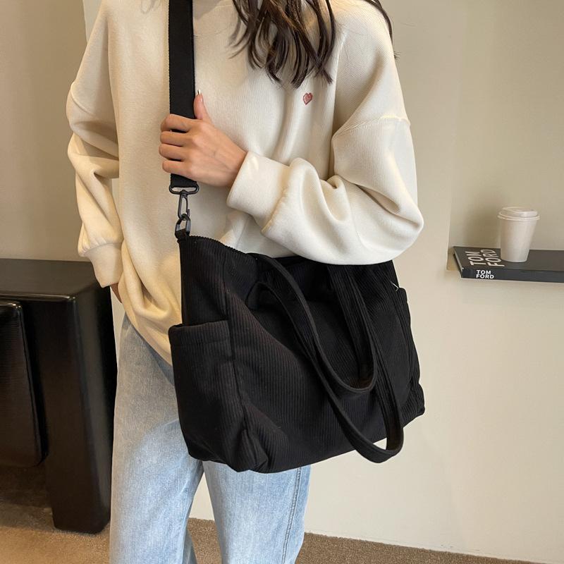 Corduroy Tote Bag Female Commuter Large-Capacity Student Class Shoulder Handbag Simple Work Messenger Bag