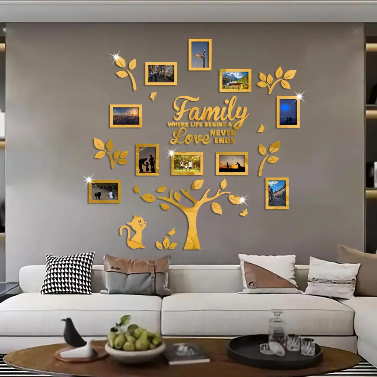 

Family Photo Frame Tree Wall Mirror Sticker Acrylic Self-adhesive Tree Collage Living Room Bedroom DIY Art Home Decoration 120x120cm
