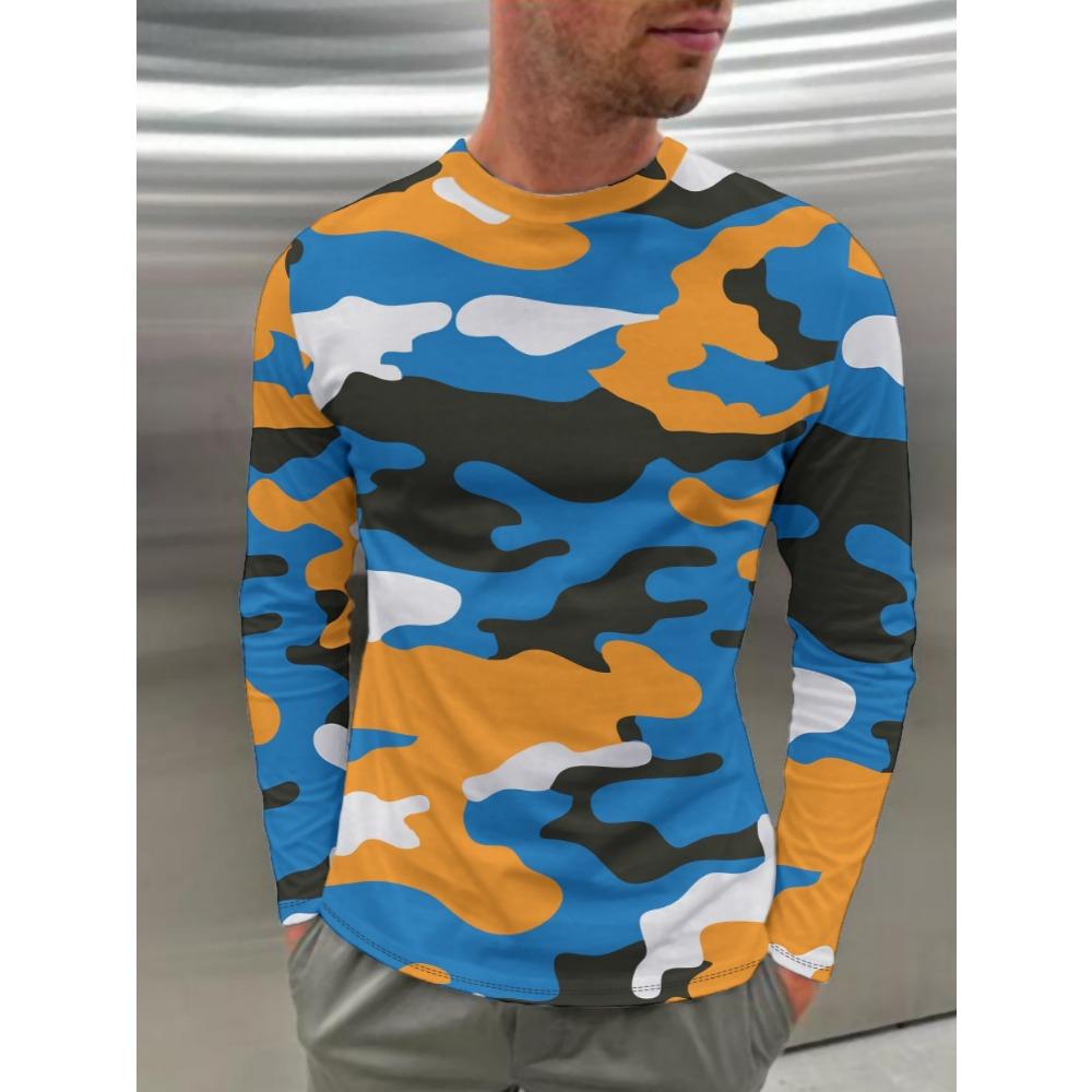 Spring Autumn Men's Camo Disguise Print Long Sleeve T-Shirt Outdoor Hunting Crew Neck Top Outdoor Streetwear Fashion Women Pullover Clothing
