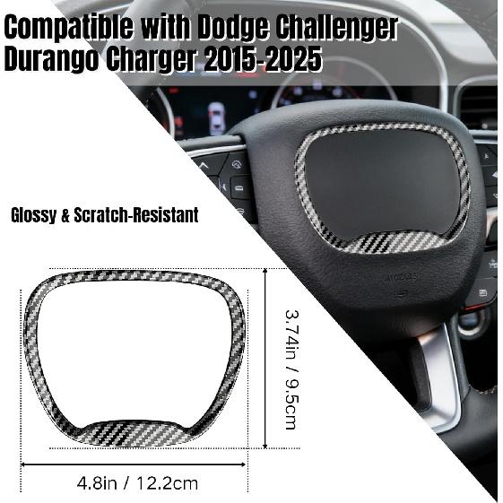 Central Control Steering Button Frame Trim Compatible with Dodge Challenger Durango Charger 2015-2025, Steering Wheel Control Trim Cover Car Interior