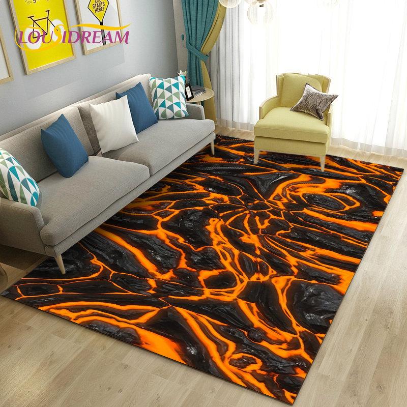 3D Volcano Lava Magma Area Rug Large,Carpet Rug for Living Room Bedroom Sofa Doormat Decoration,Kid Game Play Non-slip Floor Mat