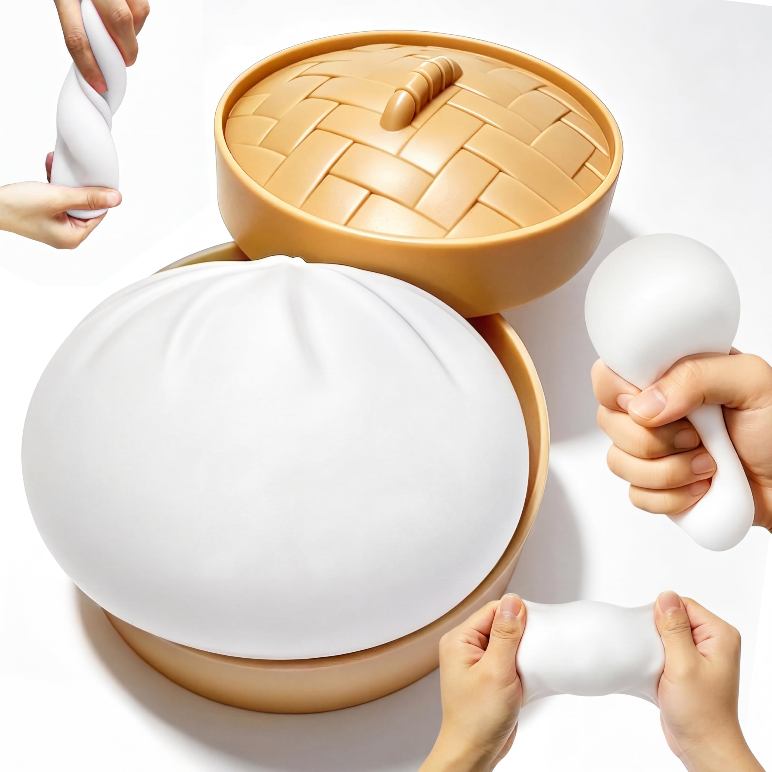 Dumpling Squishies with Box – Stretchy Sensory Squeeze Toy, Cute Kawaii Desk Stress Reliever, Soft & Durable Dumpling Fidget for Adults & Kids. Dumpling