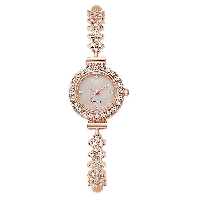 Niche Fashion Round Full‑Diamond Women Quartz Watch Diamond‑Inlaid Pull‑Out Bracelet Student Ladies Wristwatch