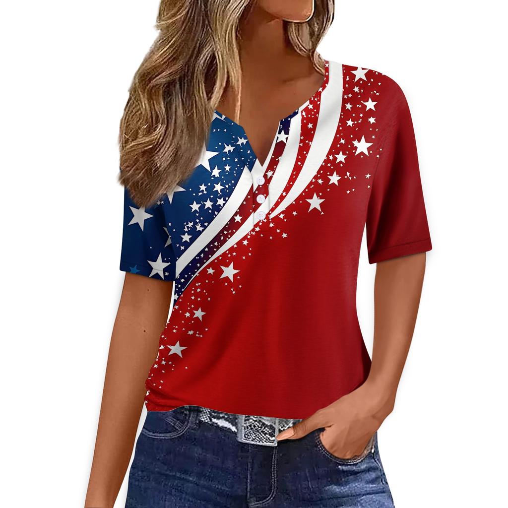 Women's T Shirt Tee Print Button Short Sleeve Daily Weekend Fashion Basic V- Neck Regular Top
