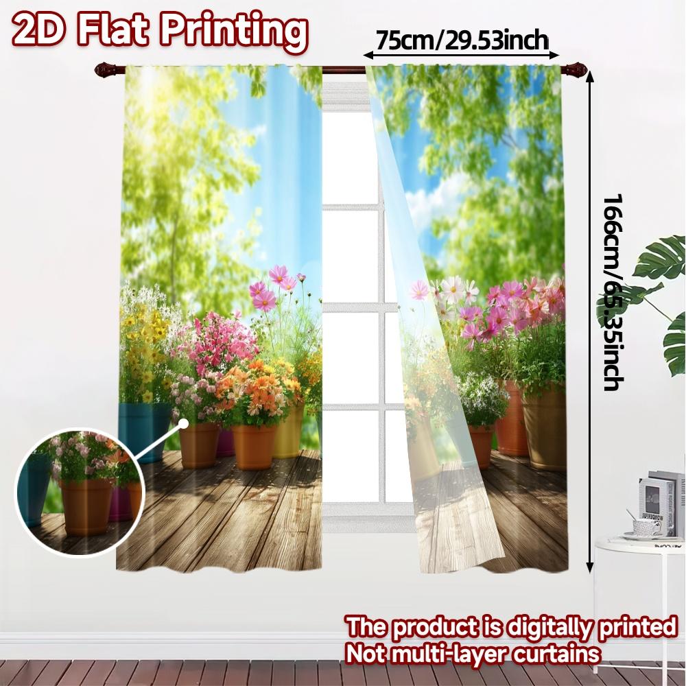 2pcs, 2D FLAT PRINTING Curtains (Without Rod) BloomingGarden Popular Curtain Fabric Semi-Sheer Curtains Room Decor for Bedroom,