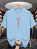Unisex Summer White Short Sleeve T Shirt Minimal Red Line Art Rose Graphic Crew Neck Loose Casual Streetwear Daily Fashio Unisexs Tops