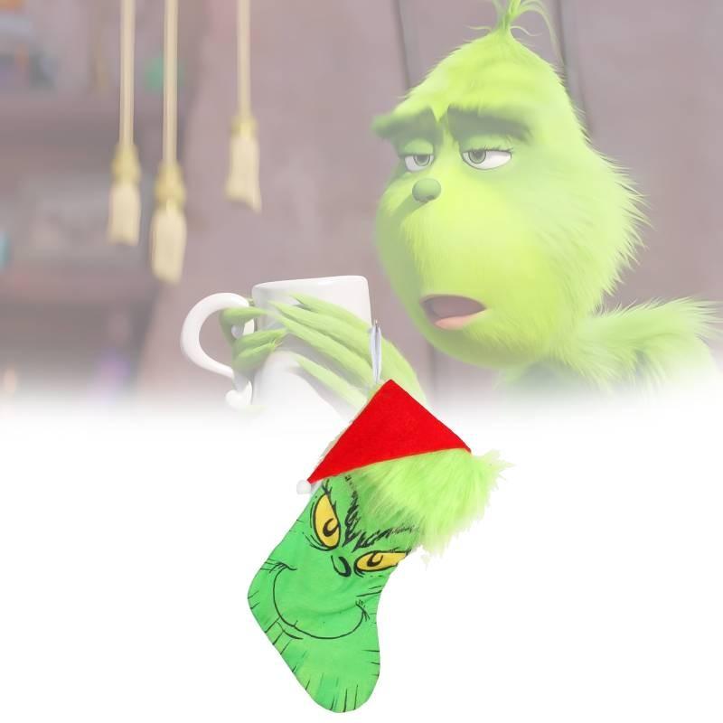 Grinch Green Christmas Stocking Adorable Plush Glow In The Dark Candy Bag Decoration
