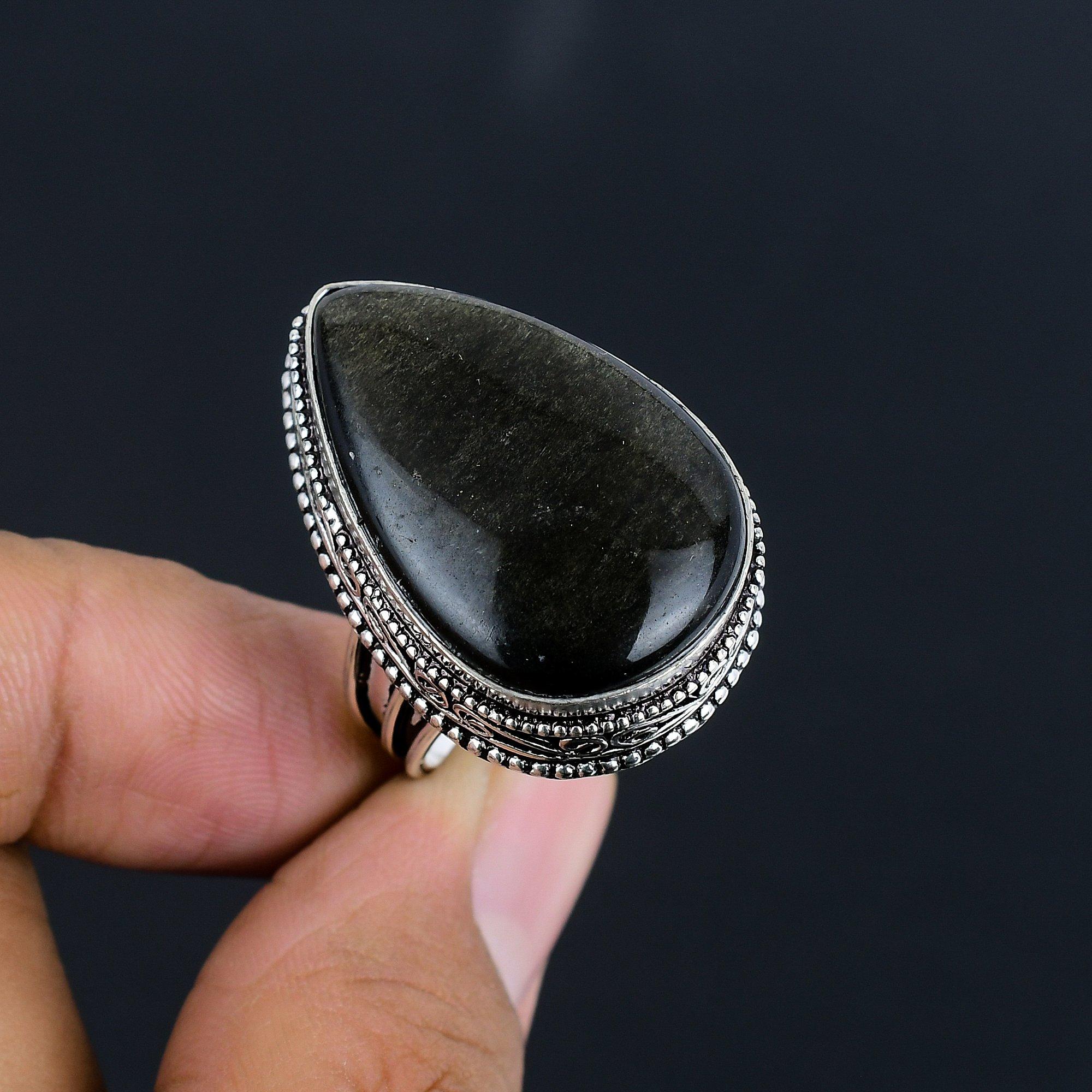 

Серебряное ювелирное кольцо с обсидианом Silversheen 925 пробы, размер 9,5 чёрный